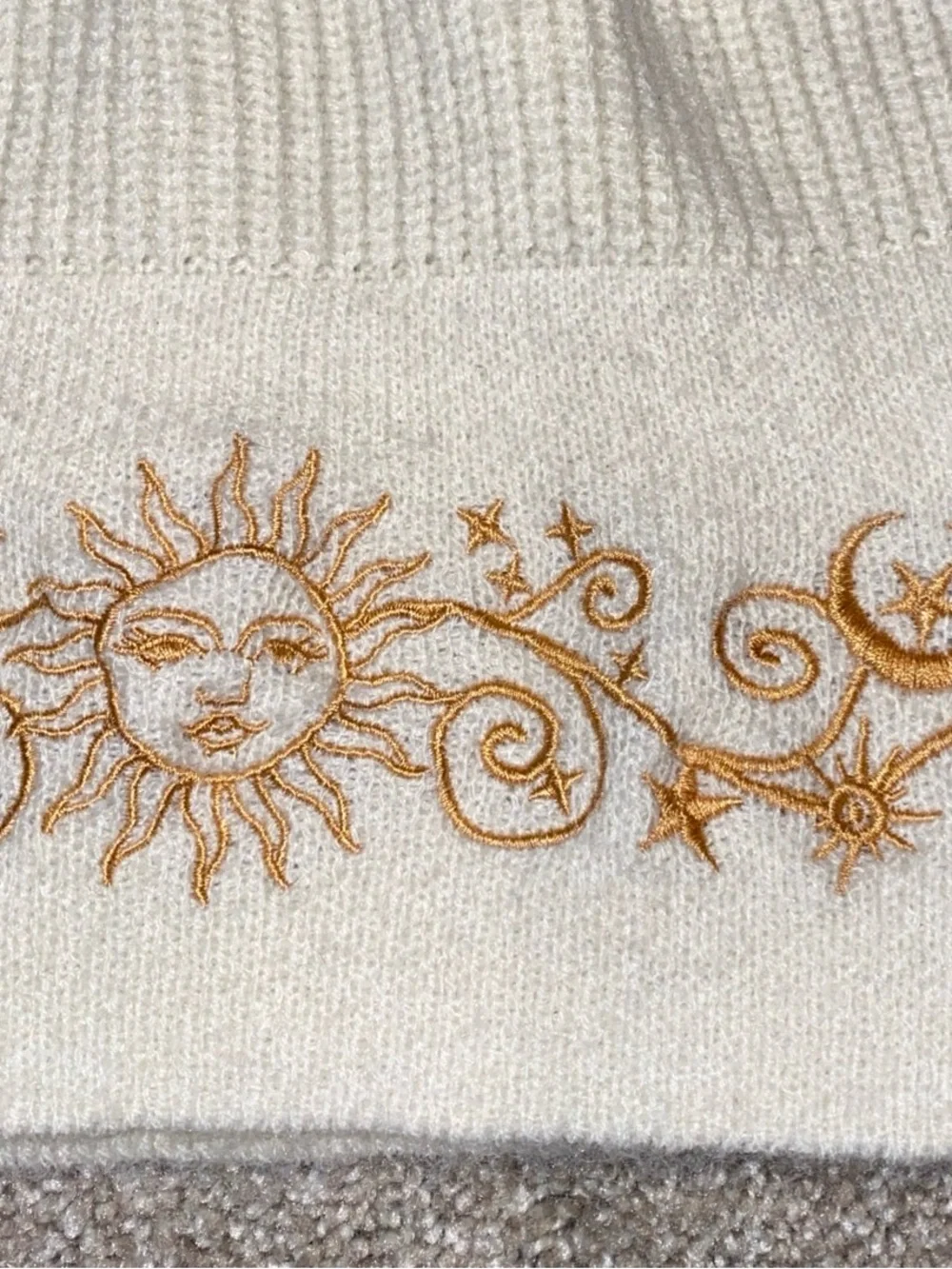 ROMWE Knit Embroidered Backless Halter Top Size S Cream Sun Moon Celestial‎